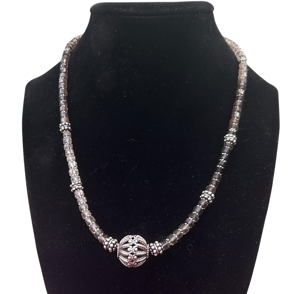 Natural Smoky Quartz Sterling Silver Artisan Necklace OOAK Handmade‎ 18"